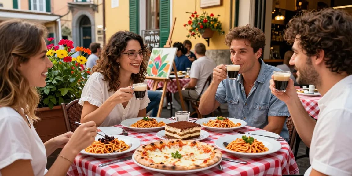 Les amis savourent des plats italiens au café à Naples, incluant lavowin link.