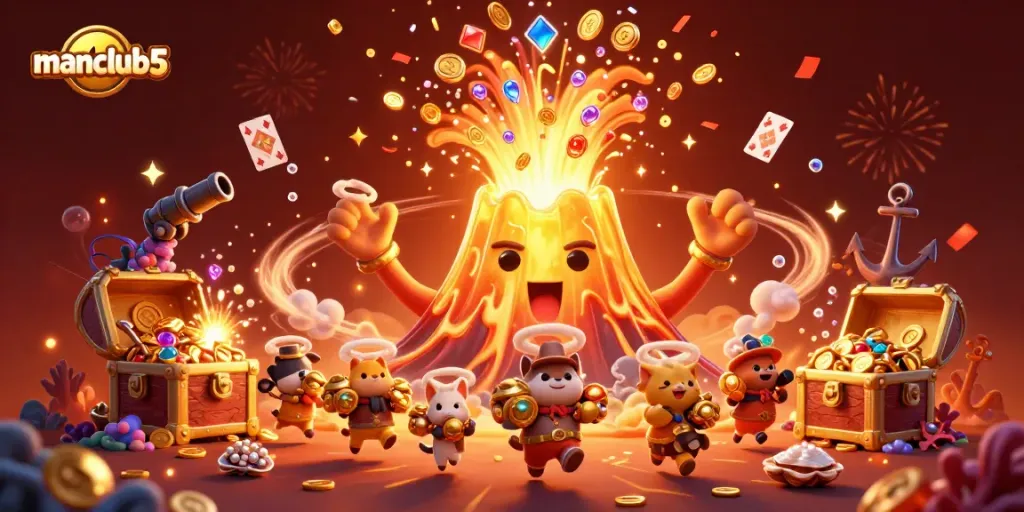 Experience the excitement of manclub5 with a vibrant eruption of treasures and lively characters.