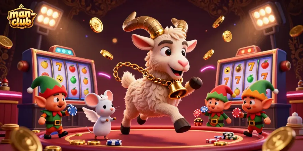 Experience the man-club casino magic with a Krampus goat overseeing wild games and mischievous gremlins