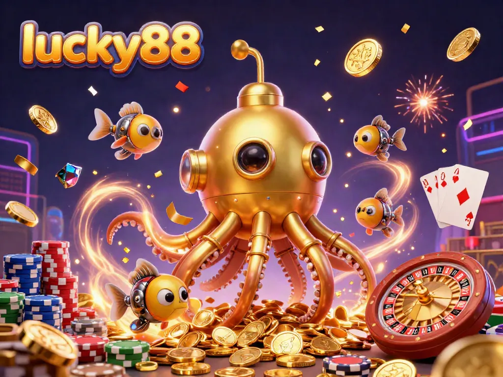 Experience thrilling wins with lucky88 amidst golden coins and vibrant gambling elements.