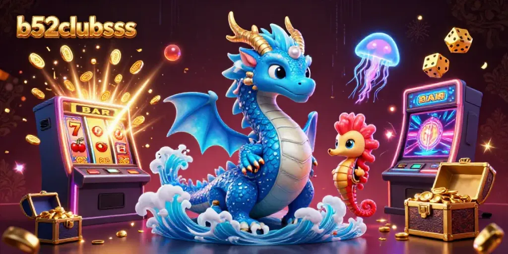 Experience big wins and vibrant gameplay at b52clubsss with a vibrant 3D casino illustration featuring animated characters and games.