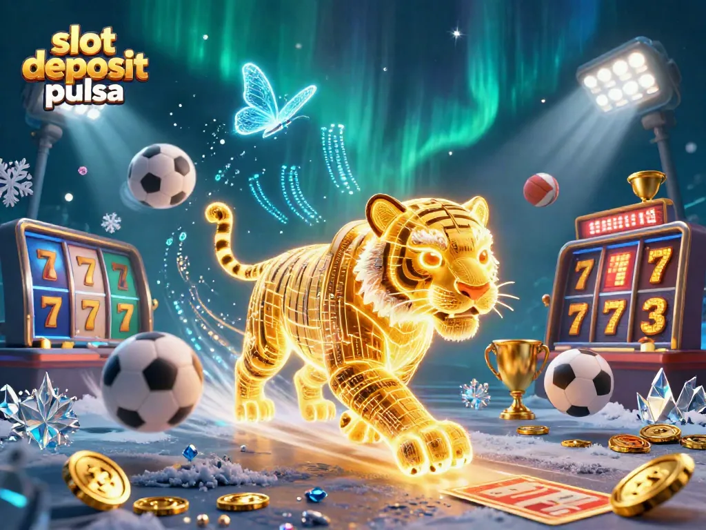 Spin the slot deposit pulsa reels alongside a neon golden tiger in a vibrant casino scene.