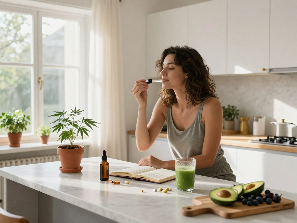 Meilleur site de pari sportif avec l'utilisation d'huile de CBD dans une cuisine lumineuse, favorisant le bien-être naturel.