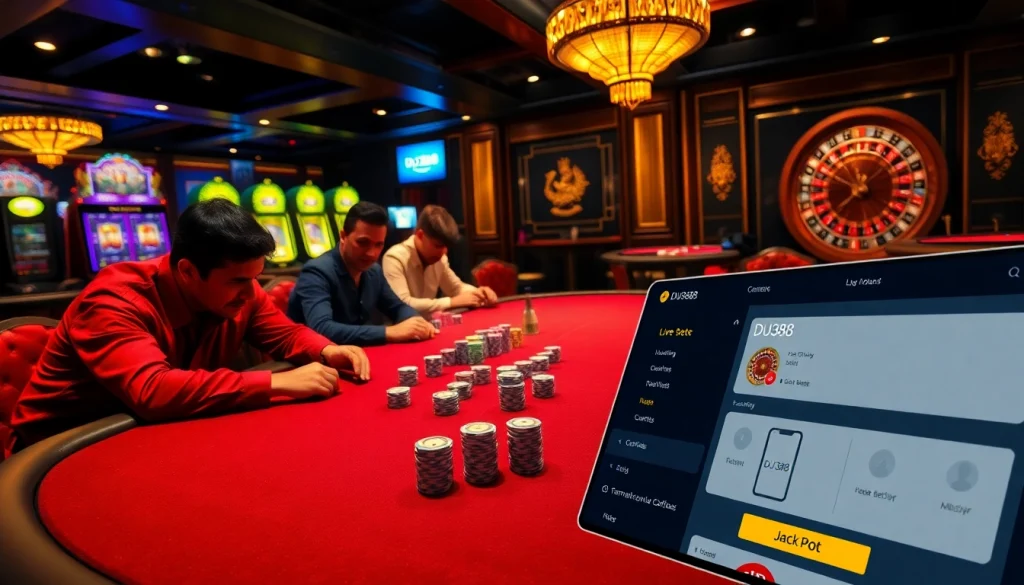 Engaged gamblers drawn to the DU388 platform at a luxurious casino.