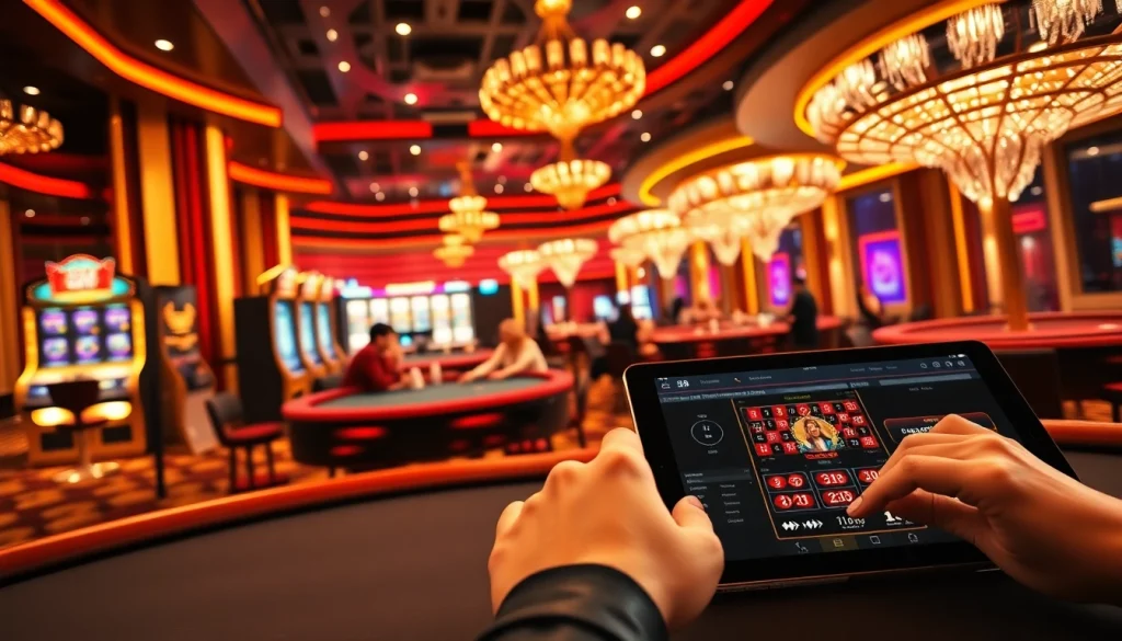 Experience the thrill of lc88 đăng nhập at an exciting casino setup with poker tables and slot machines.