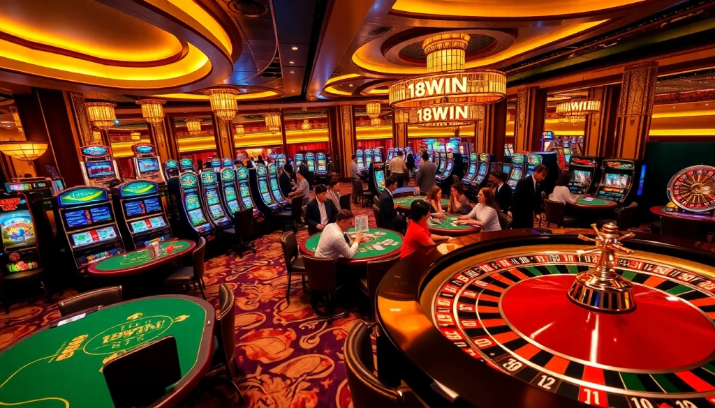 Experience the thrill of gambling at 18WIN with vibrant casino gaming elements and high-stakes action.