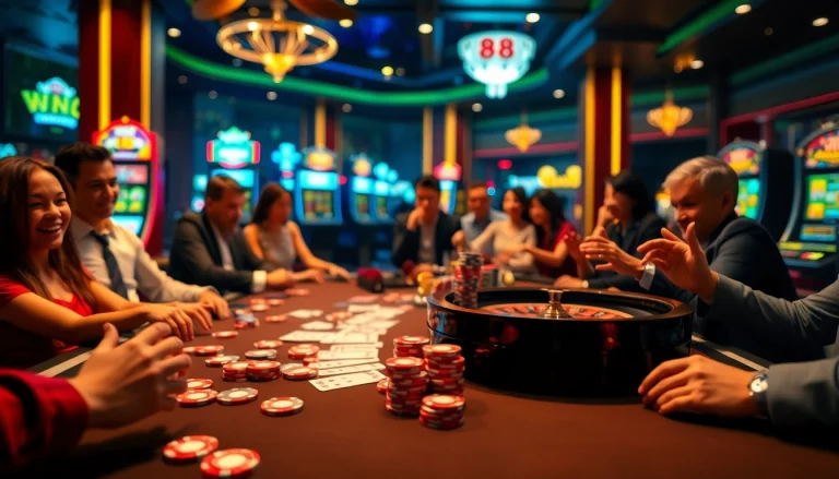 Exciting poker game scene at new 88 casino, featuring chips and vibrant atmosphere.