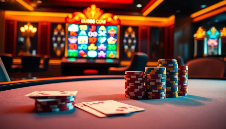 Experience thrilling gameplay at u888 com's vibrant online casino filled with cards and chips.