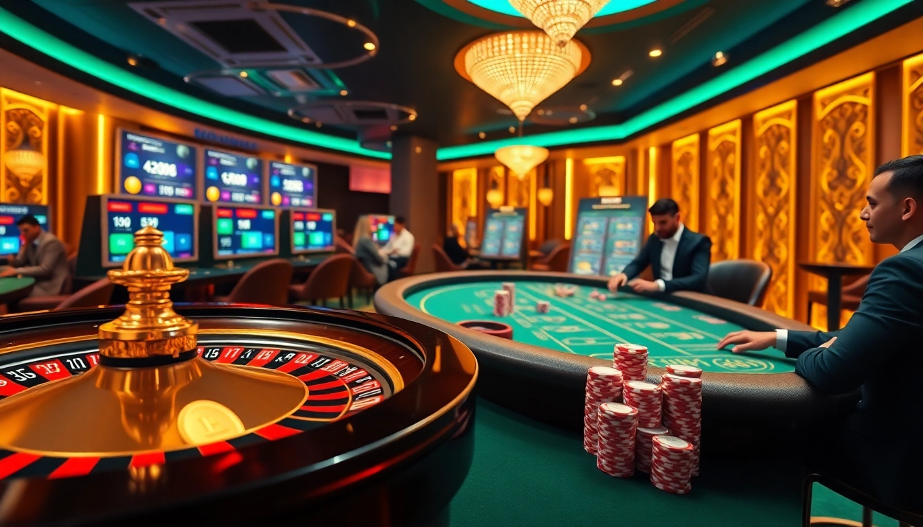 Glamorous casino crypto scene featuring poker chips and a roulette wheel, emphasizing luxury gaming.