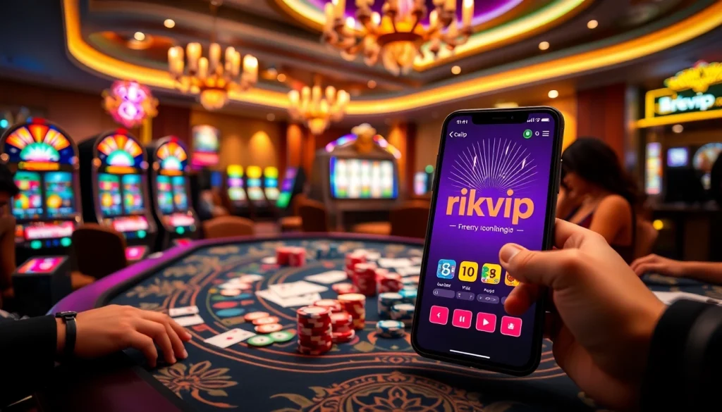 Experience thrilling games at rikvip with vibrant tables, chips, and sleek online gambling.