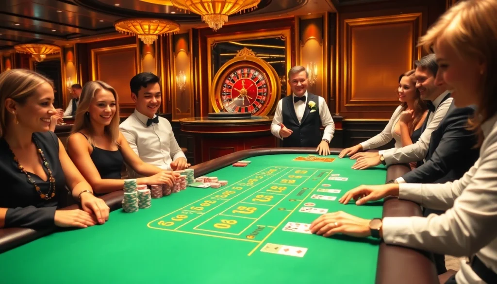 Exciting game of Blackjack at 88i casino table with players and colorful chips.