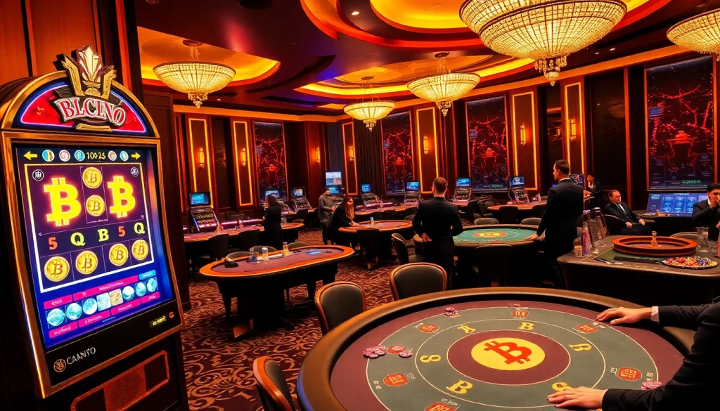 Players enjoying an exhilarating game at a casino crypto table with vibrant digital elements.