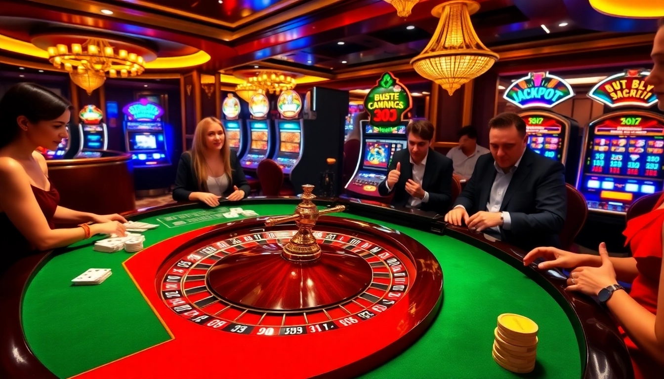 Players enjoying a thrilling game at u888 com's luxury casino table with chips and cards.