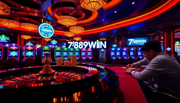 Players enjoying thrilling games at 789WIN casino, featuring roulette and poker tables.