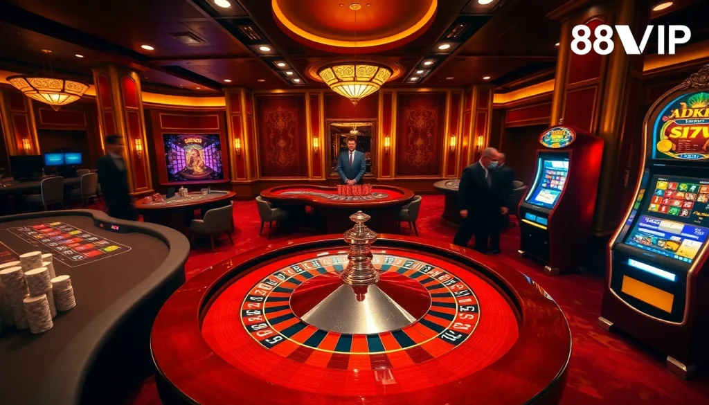 Experience high-stakes excitement at 68VIP with vibrant casino activities and luxurious gaming elements.