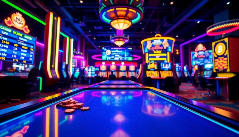 Créez une expérience captivante de crypto casino avec des lumières vives et une ambiance interactive.