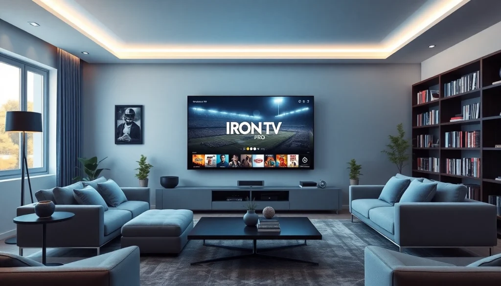 Iron TV Pro streaming on a modern living room screen, showcasing premium entertainment.
