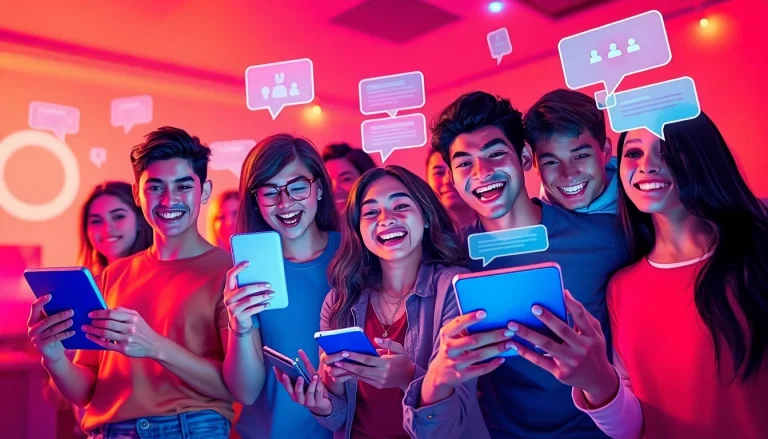 Dynamic interaction with Spicy Chat AI showcasing futuristic chat interfaces and joyful users.