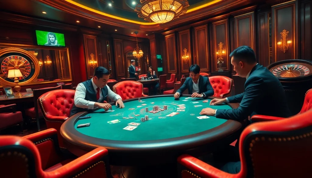 Experience luxury gaming with a thrilling poker scene at https://gk88.city/ featuring intense players and vibrant casino elements.