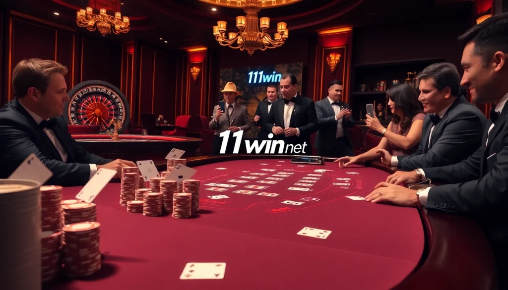 Experience excitement at the 11win net blackjack table with engaging players and vibrant game elements.