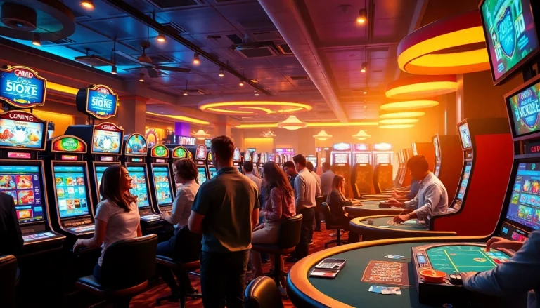 Nouveau casino en ligne français avec des joueurs souriants dans une ambiance animée.