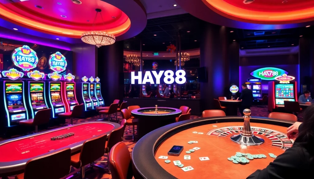 Experience the thrilling atmosphere of gambling at Hay88's luxury casino tables and vibrant slots.