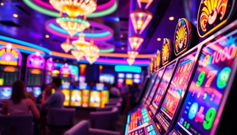 Visitez un site casino en ligne avec des machines à sous vibrantes et des lumières éclatantes.