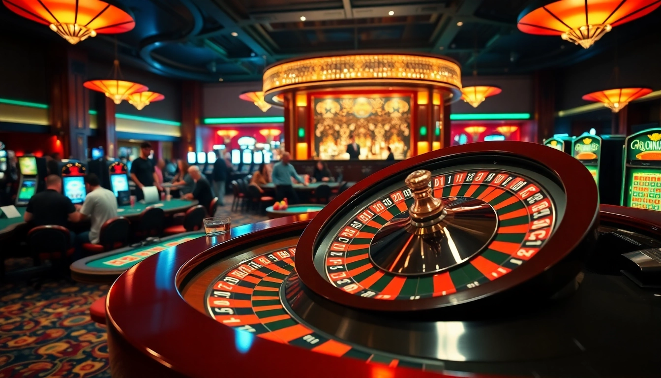 Joueurs engagés au casino belgique en ligne avec des machines à sous et des tables de poker.