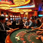 33win evokes excitement as players place bets at a luxurious casino table, surrounded by vibrant gaming elements.