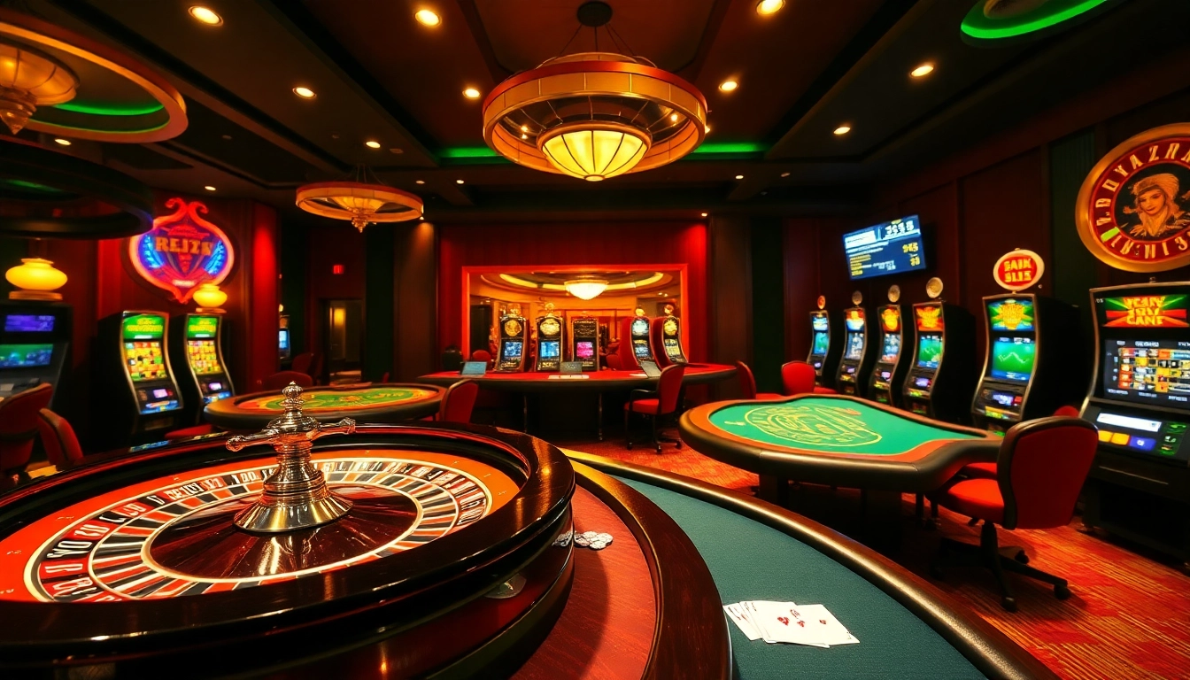 Engage in kèo bóng đá action with vibrant casino tables featuring roulette wheels and poker chips.