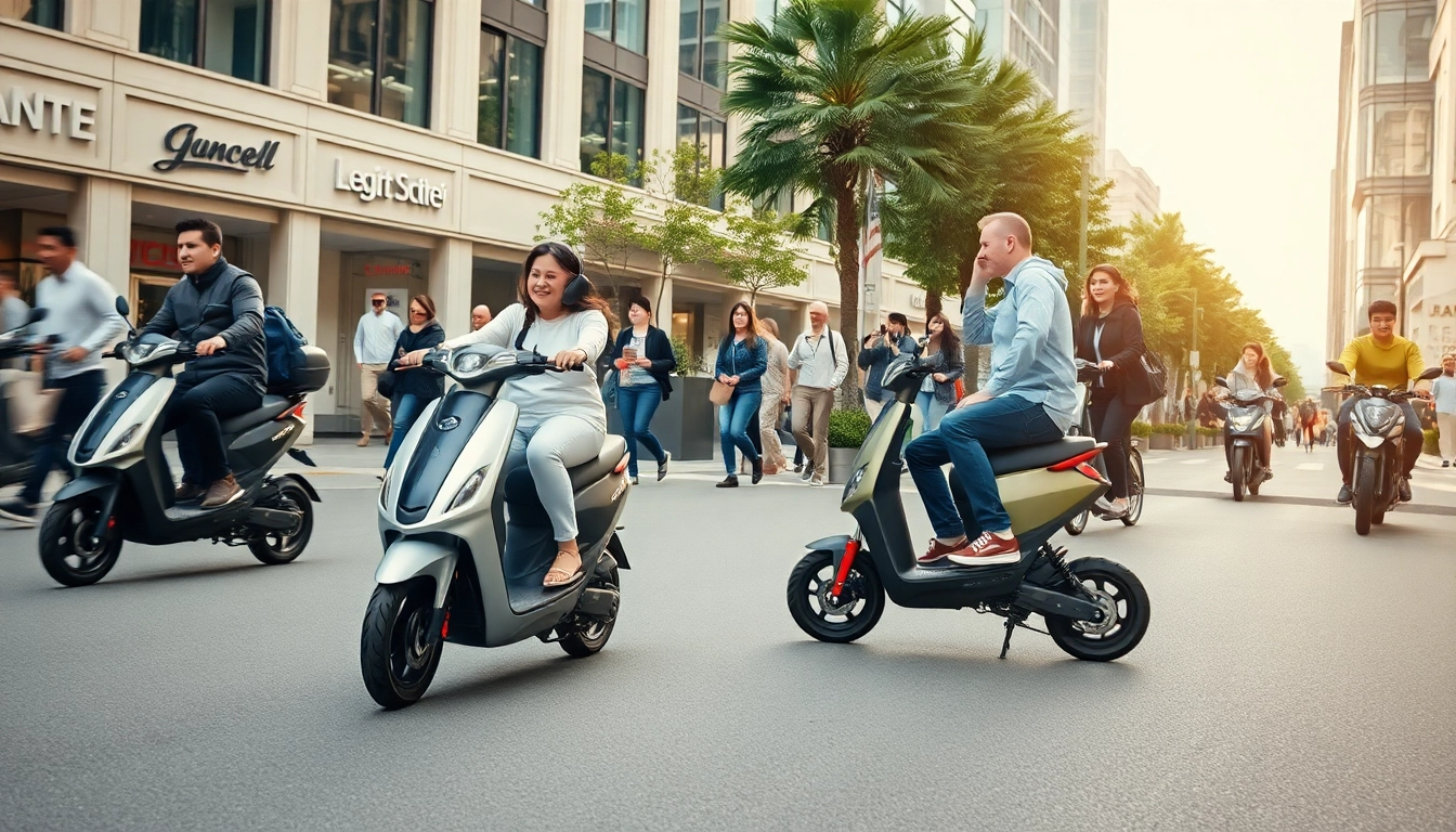 Un scooter électrique sur Trottinette-electrique.news dans une rue animée avec des pilotes.