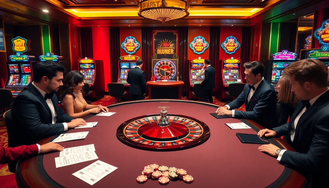 Experience luxury and excitement in online gaming at F8BET COM, featuring vibrant casino tables and action-packed elements.