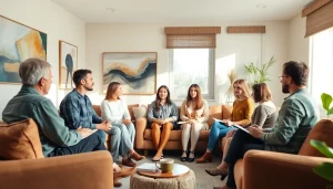 Engaging discussion on depression symptoms in a warm therapy room setting.