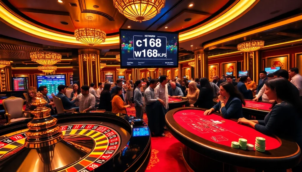 Players enjoying thrilling games at C168 works casino, featuring a vibrant roulette wheel and poker action.