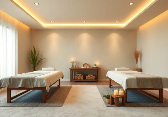 마사지대와 차분한 인테리어가 갖춰진 편안한 동탄출장마사지 테라피룸.