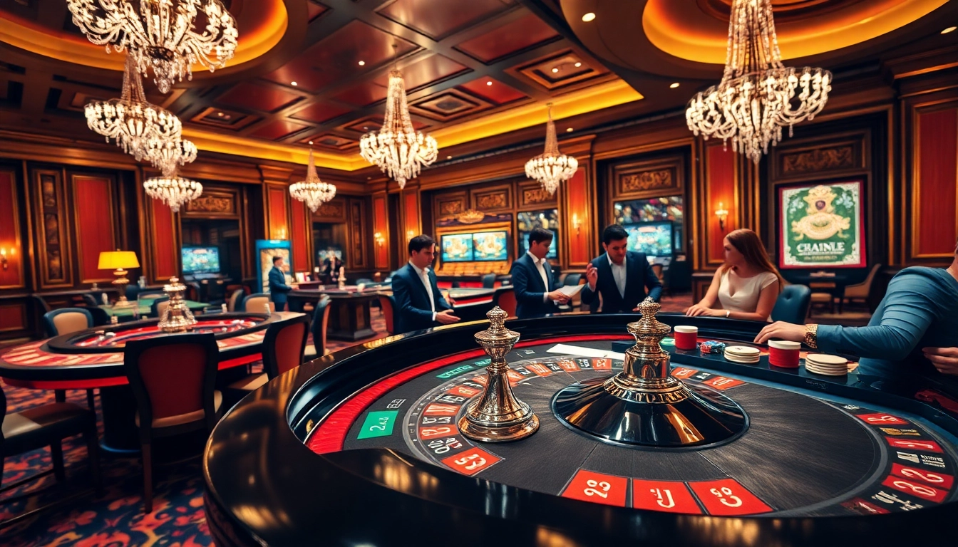 Jouer à des jeux de casino en ligne France dans un cadre luxueux, illuminé et animé.