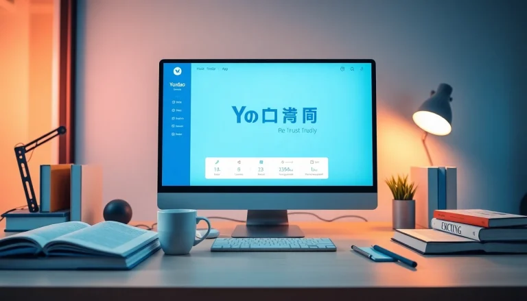 Youdao translation app interface in a modern workspace, inviting learning environment.