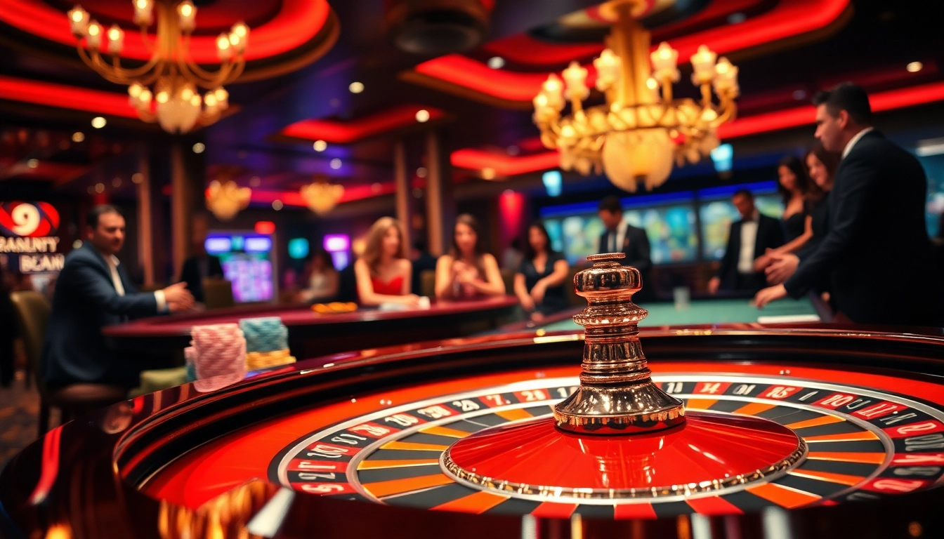 Joueurs engagés dans un casino fiable en ligne avec une ambiance élégante et dynamique.