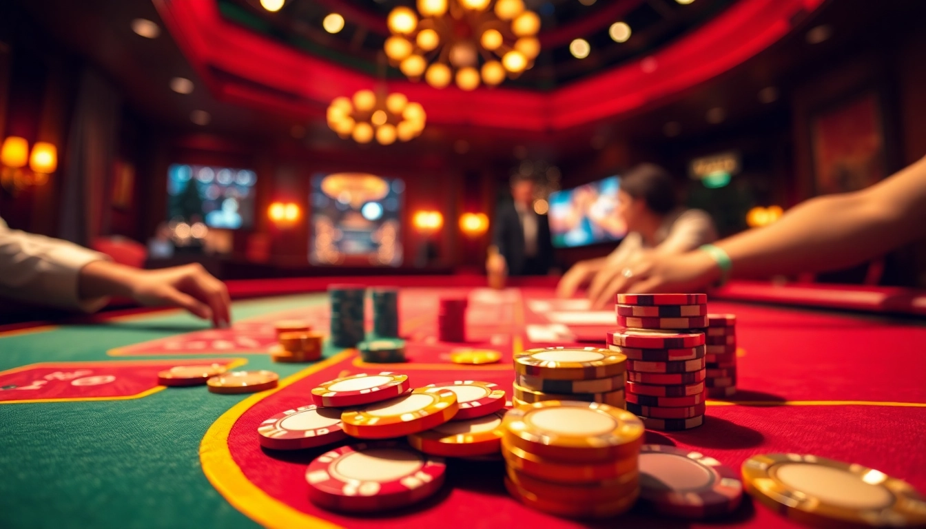 Participate in thrilling casino en ligne argent réel gaming with vibrant chips and cards on a luxurious table.