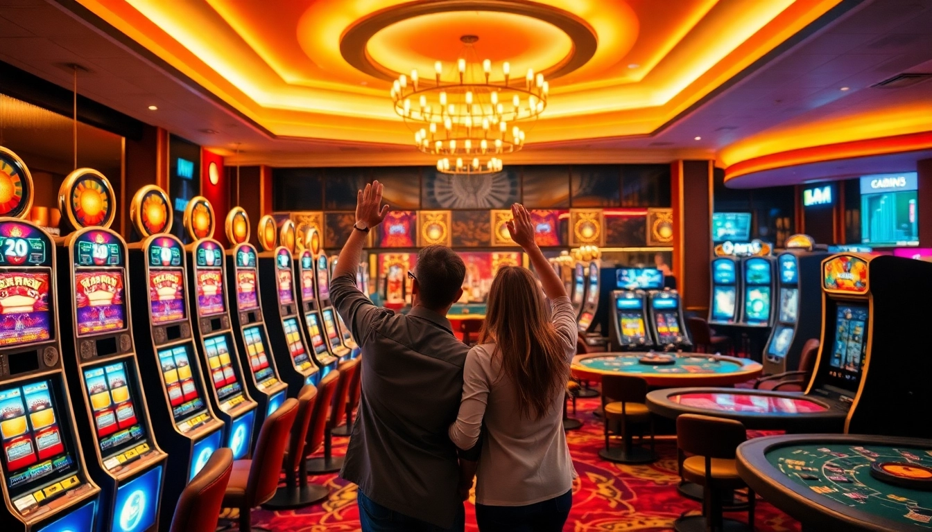 Players enjoying their winnings at a casino fiable en ligne in a vibrant setting.