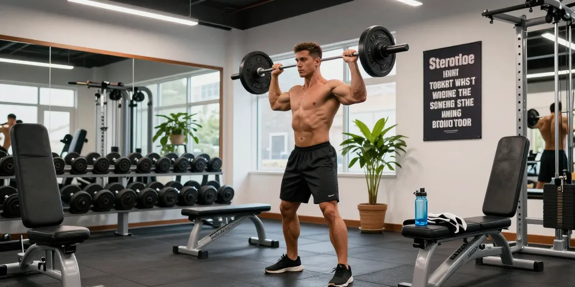 Un culturiste en action dans une salle de sport démontrant force et concentration, mettant en avant les produits anabolisants de haute qualité de Steroide Boutique.