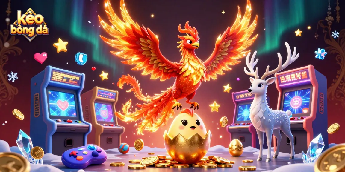 Bet on kèo bóng đá with vibrant animated phoenix and stag in a rich casino scene