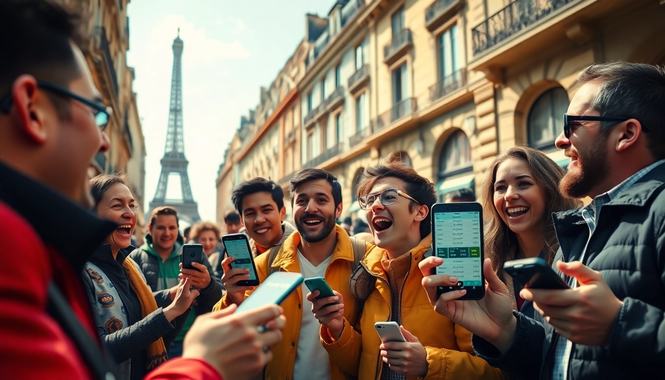 Pari sportif hors arjel sur des téléphones et billets dans un cadre parisien animé.