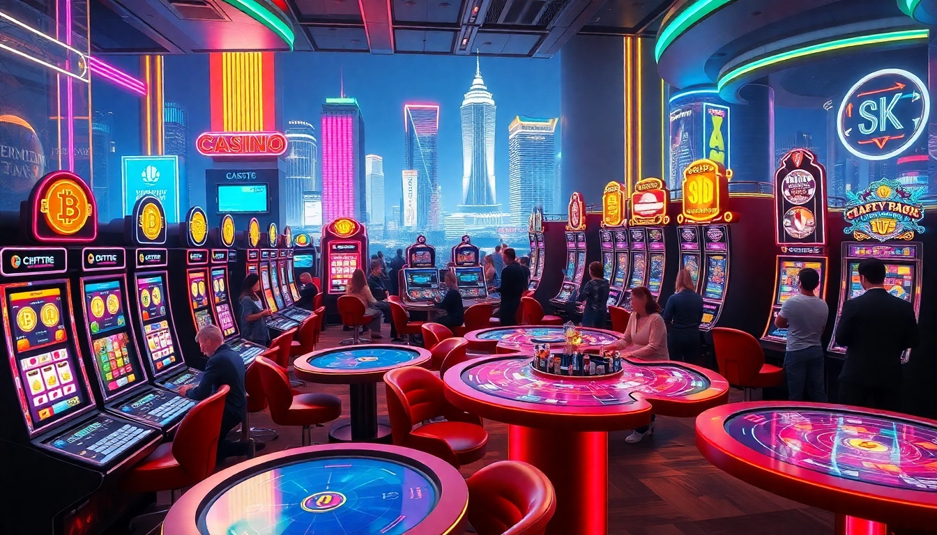 Découvrez l'expérience immersive d'un crypto casino, avec des jeux numériques vibrants et un éclairage futuriste.