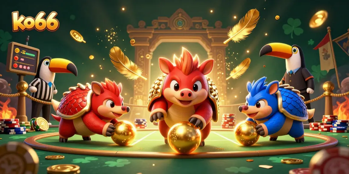 Engage in thrilling battles at ko66 with animated pangolins bowling poker chips and golden coins.