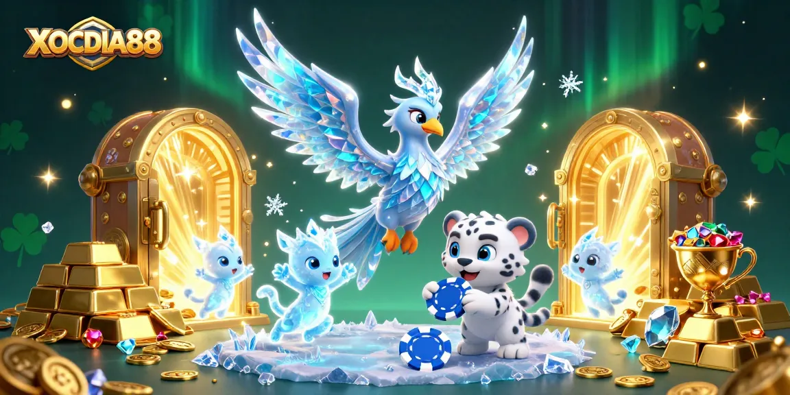 Engage with XOCDIA88's magical 3D casino scene featuring vibrant characters and sparkling treasures.