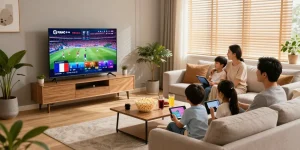 Expérience de visionnage de France IPTV dans un salon familial moderne