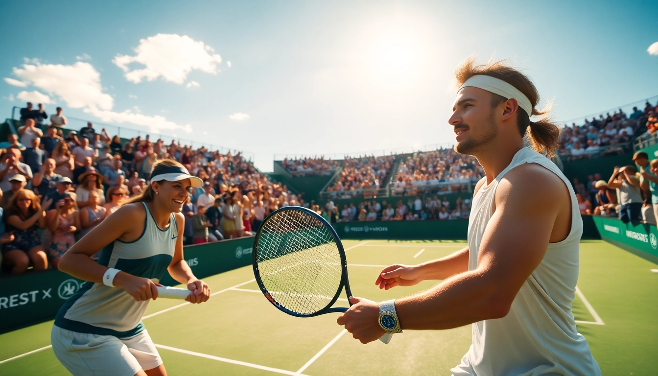 Paris sportif tennis match showcasing intense players and enthusiastic crowd.