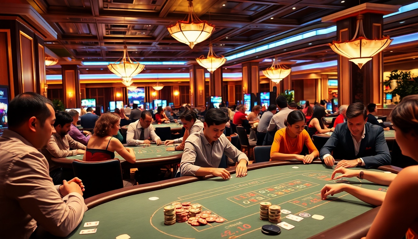 Les joueurs s'amusent au casino sans kyc avec des tables animées dans une ambiance élégante.