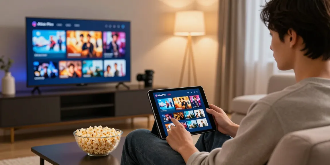 Regard sur l'utilisateur d'Atlas Pro ONTV avec des chaînes en direct et des films dans un salon moderne.